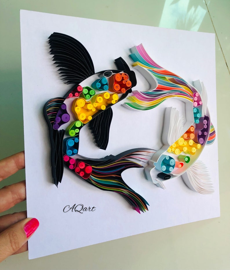 Quilling Art Koi Fish Koi Yin Yang Art Unique Gift Yin Etsy