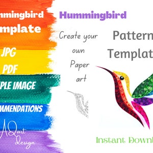 Hummingbird Pattern - Hummingbird Template - How to make Hummingbird Art - Quilling Hummingbird - Instant Download