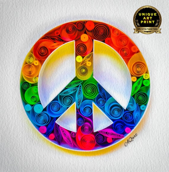 Peace Sign Art Print Fine Art Reproductie Peace Art Quilling Peace Sign Uniek cadeau Rainbow Art Print Rainbow Art Originele Print