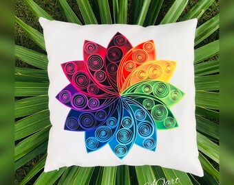 Rainbow Mandala Pillow Cover - Flower Pillow Cover - Throw Pillow Case - Cushion Cover - Art Print Pillow- Unique Throw Pillow
