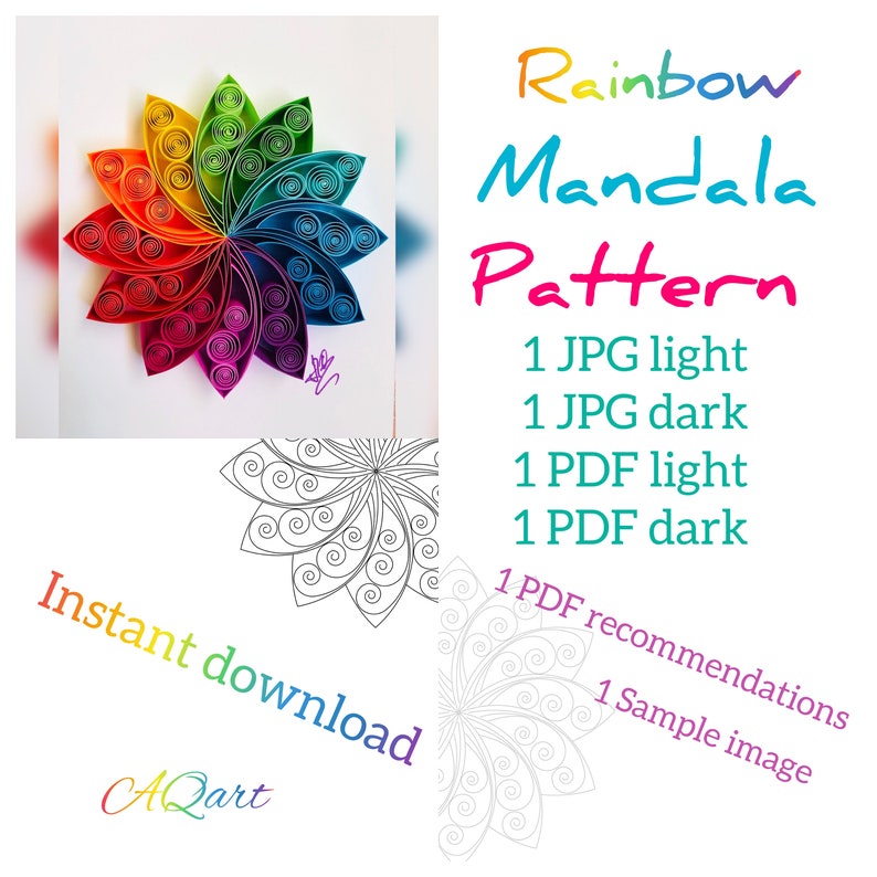 Rainbow Mandala Pattern Mandala Template Quilling Mandala How to make Mandala Art Mandala Flower Pattern image 2