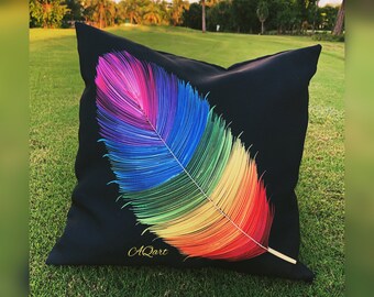 Feather Pillow Cover - Rainbow Touch Cushion Cover - Decorative Pillow Cover - Throw Pillow - Art Pillow - Art Printed Cushion