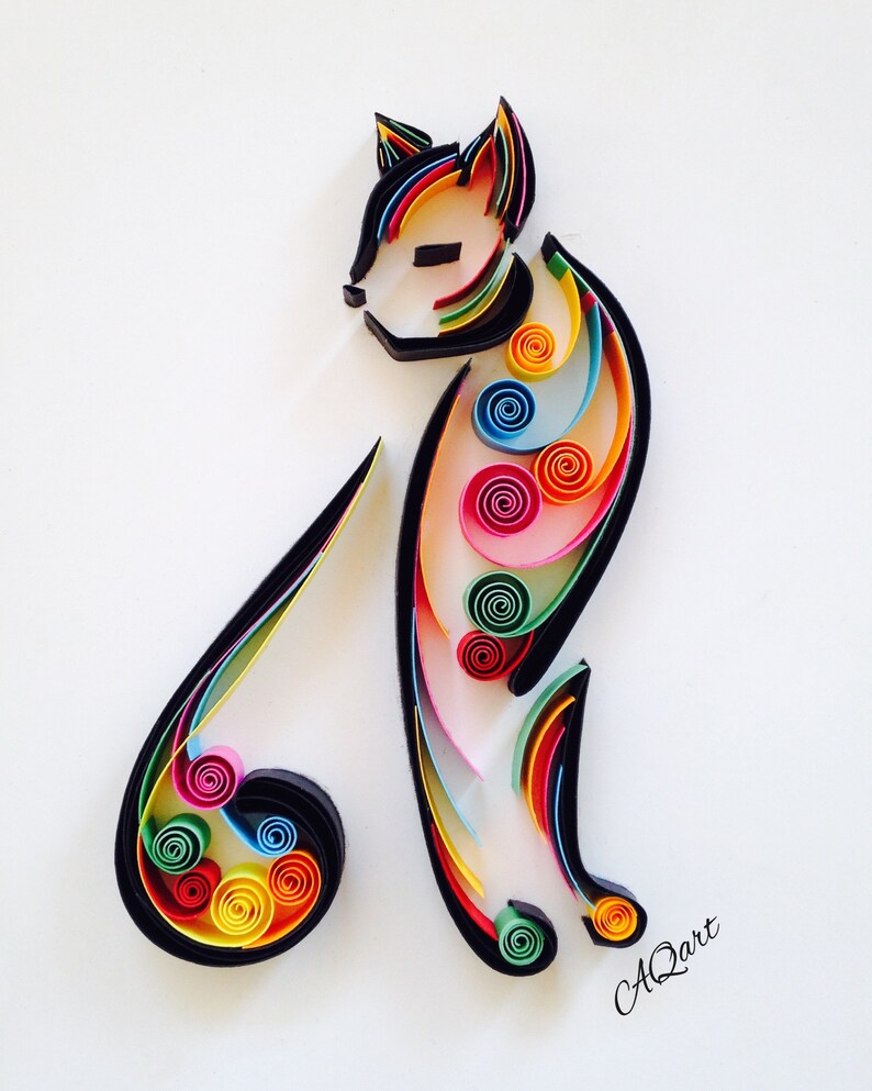 Quilling Art Elegant Cat Quilled Paper Cat Cat Lover Gift Etsy
