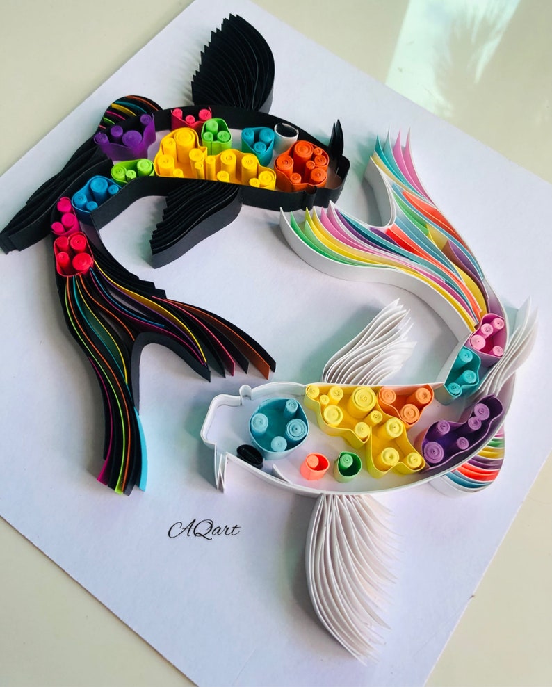 Quilling Art Koi Fish Koi Yin Yang Art Unique Gift Yin Etsy
