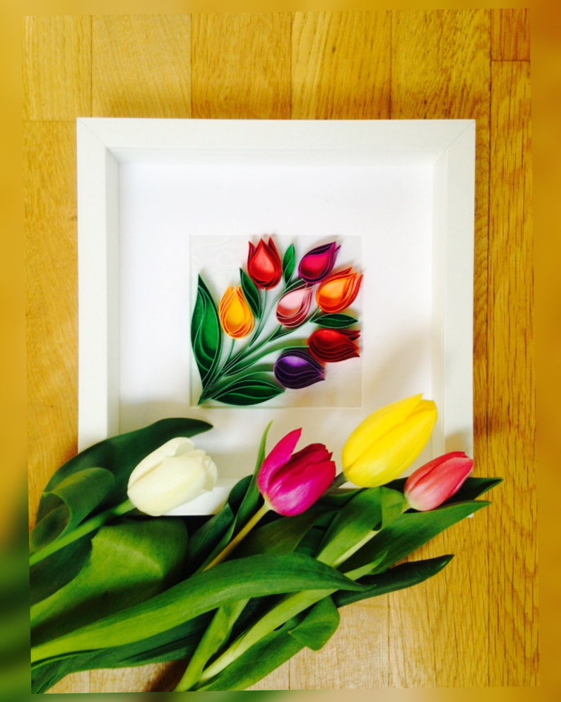 Tulips Quilling Wall Paper Artmixed Media Arthome Etsy
