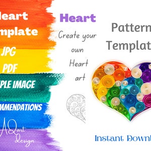 Heart Pattern - Heart Template - How to Make Colorful Quilling Art - Quilled Heart - Instant Download - Quilling Hert