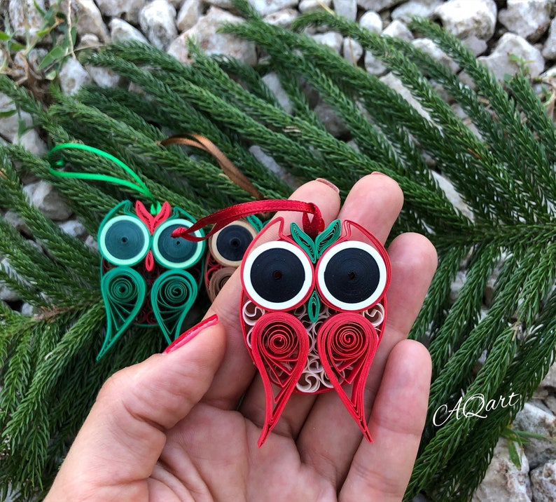 Handmade Christmas Owl Ornamentsquilled Owls Unique Gift Etsy