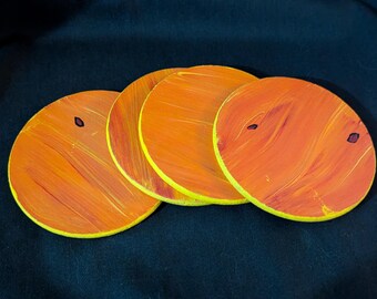 Hand-Painted Cork Coasters, sun design, set of four