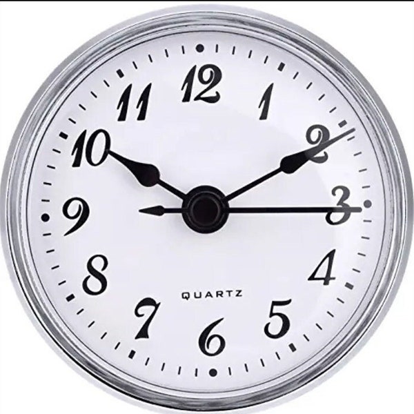 2-3/4"(70mm)2.75"QUARTZ Clock FIT-UP/Insert,White Face, Silver Trim, Fits 2-1/2" Hole