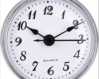 MONTAGE/insert d'horloge à QUARTZ 2 3/4 po. (70 mm), cadran blanc, bordure argentée, convient à un trou de 2-1 / 2 po.