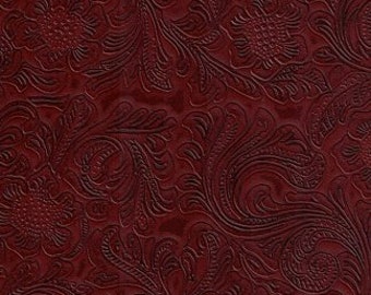 Oxblood Durango Tooled Vinyl, Western Cowboy Faux Leather Look, Upholstery and Craft Vinyl