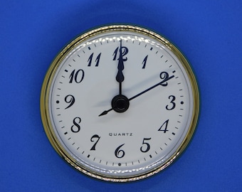 2-3/4"(70mm)2.75"QUARTZ Clock FIT-UP/Insert,White Face, Gold Trim, Fits 2-1/2" Hole