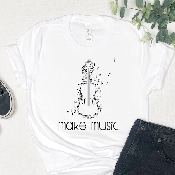 Chemise de violon / Faire de la musique cadeau de violoniste / Instrument à cordes / Conception de professeur de musique / Notes de musique / Tee-shirt de joueur de violon pour enfants