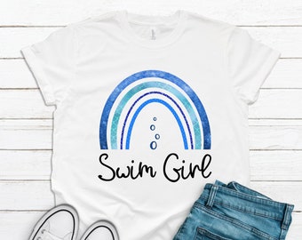 Swim Girl Shirt: Blue Water Rainbow Swimmer Tee