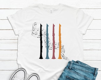 Clarinet Player Shirt / Marching Band Hoodie / Clarinetist Gift / Music Teacher Design / Retro Woodwind Instrument Music Notes Tank Top