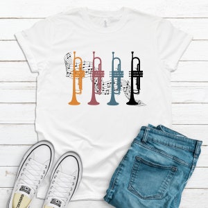 Trumpet Shirt / Trumpeter Gift / Brass Marching Band Hoodie / Music Teacher Design / Retro Instrument Music Notes / Trumpet Player