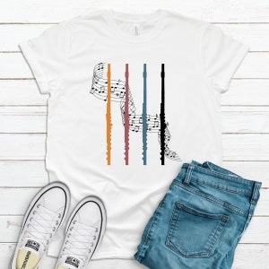 Flute Player Shirt / Flutist Gift / Marching Band / Music Teacher Design / Retro Wind Instrument Music Notes / Tank Top / Hoodie