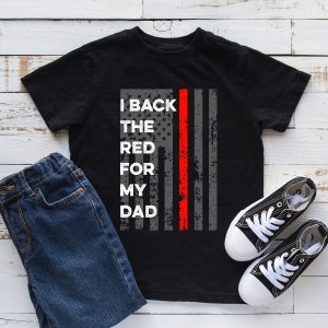Firefighter Dad Shirt / Thin Red Line American Flag Tank Top / Back Red For Dad (OR CUSTOM) / Support Fireman Fire Department Hoodie
