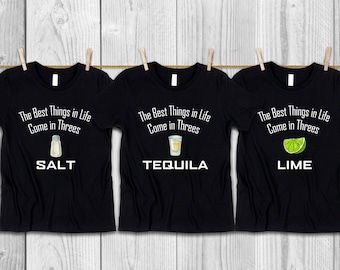 Trois chemise BFF / Débardeur / Sweat à capuche / Matching Girls Group 3 Best Friends / Salt Tequila Lime / Funny Friends Drinking Girls Trip Shirt