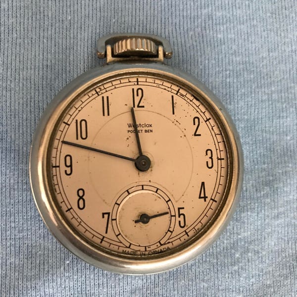 Westclox Pocket Ben watch, Canadian pocket watch, vintage pocket watch, dollar watch, 1950s watch, silver pocket watch