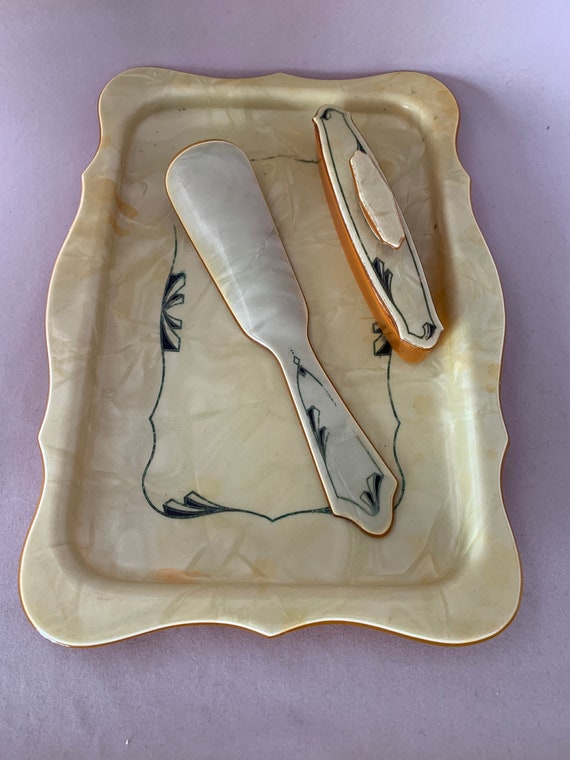 Vintage Celluloid Dresser Set Circa 1940 S Tray Shoe Etsy