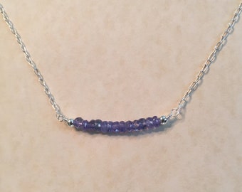 Dainty Tanzanite Bar Necklace: Faceted Gemstone, Sterling Silver