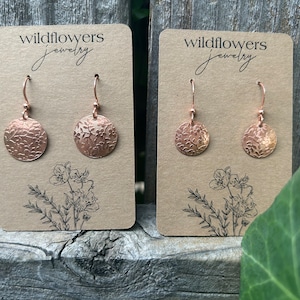 Embossed Copper Earrings: Lightweight Floral Design