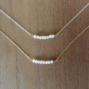 Pearl bar necklace/ small pearl necklace/ dainty pearl necklace/ delicate pearl necklace/ bridesmaids gift/ bridal jewelry/ pearl bar
