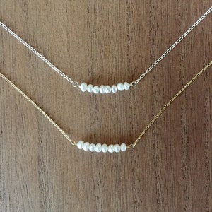 Pearl bar necklace/ small pearl necklace/ dainty pearl necklace/ delicate pearl necklace/ bridesmaids gift/ bridal jewelry/ pearl bar image 1