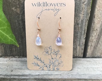 Scorolite earrings/ Lavender quartz earrings/ lavender moon quartz/ scorolite rose gold earrings