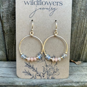 Peach Moonstone Labradorite Hoop Earrings: 14k Gold Filled