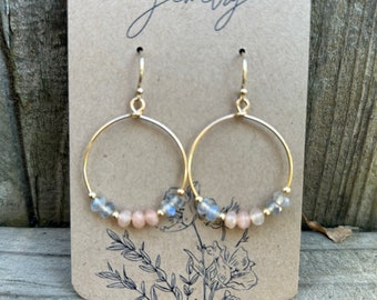 Peach Moonstone Labradorite Hoop Earrings: 14k Gold Filled