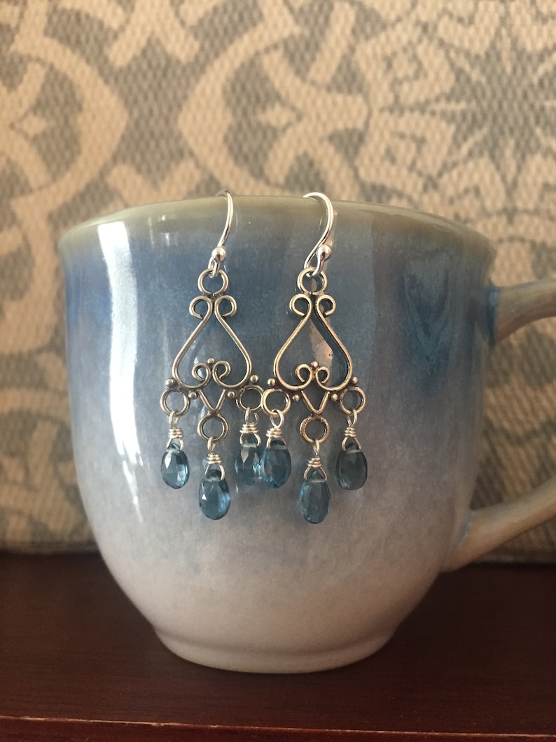 London blue topaz earrings blue topaz chandelier earrings gemstone chandelier earrings