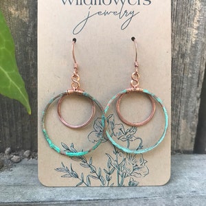 Copper patina hoop earrings