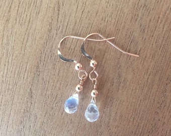 Faceted Rainbow Moonstone Earrings: Rose Gold Filled Drop Earrings