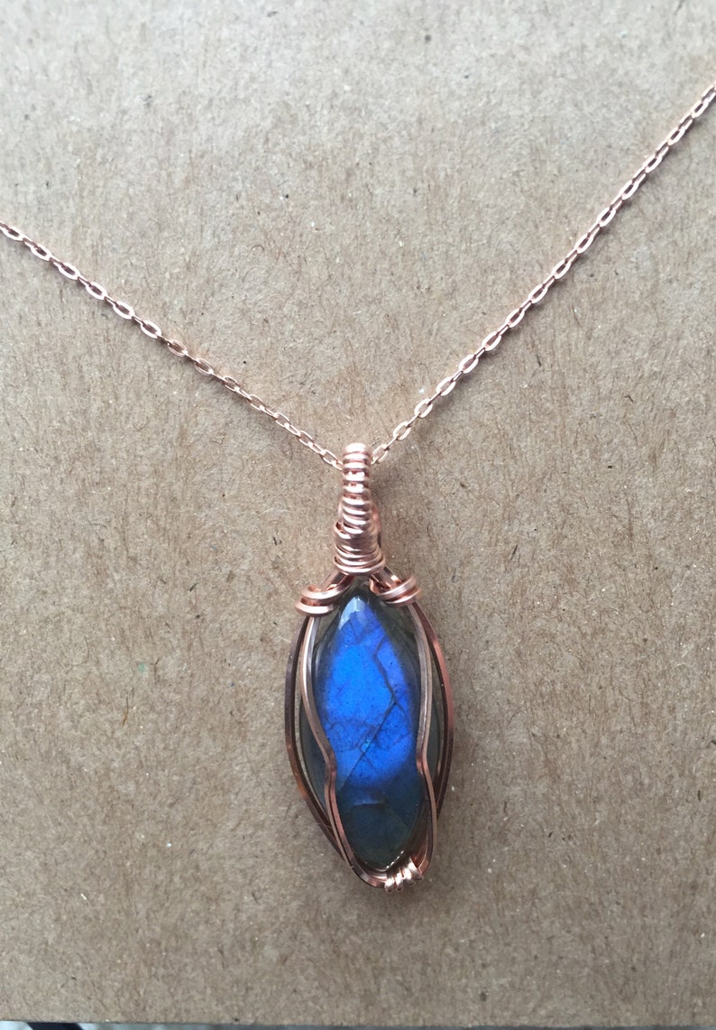 Labradorite gemstone necklace labradorite pendant necklace rose gold wire wrapped labradorite necklace
