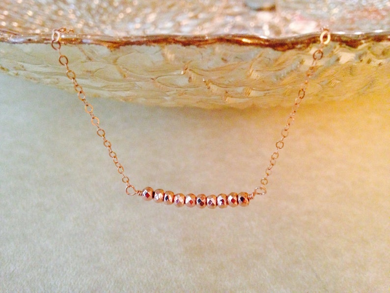 Rose Gold necklace rose gold bar necklace beaded bar necklace layering necklace delicate rose gold necklace