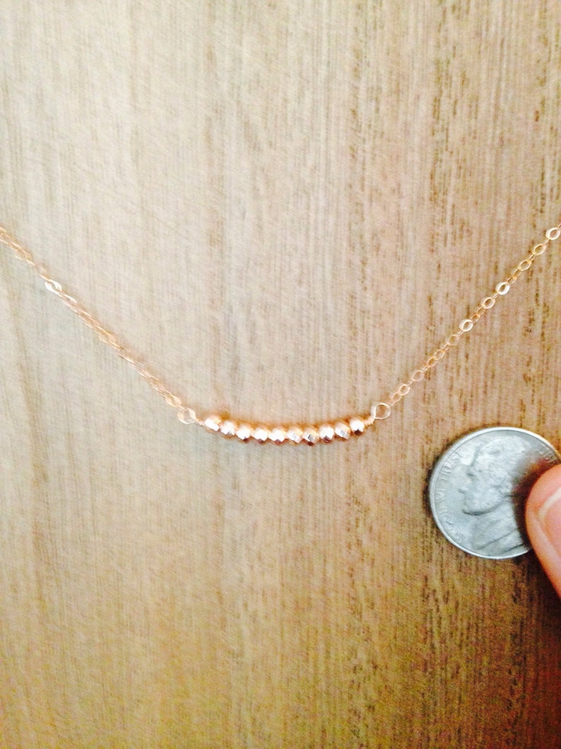 Rose Gold necklace rose gold bar necklace beaded bar necklace layering necklace delicate rose gold necklace
