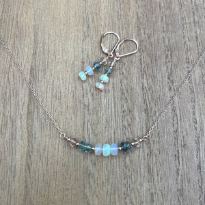 Opal sunstone aquamarine necklace/ gemstone necklace/ Oregon Sunstone Opal necklace