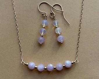 Kunzite Necklace/ lavender Kunzite Necklace/ Opal Kunzite earrings/ faceted Kunzite necklace/ untreated Kunzite gemstone necklace