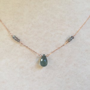Moss Aquamarine Labradorite Necklace/ rose gold moss Aquamarine necklace