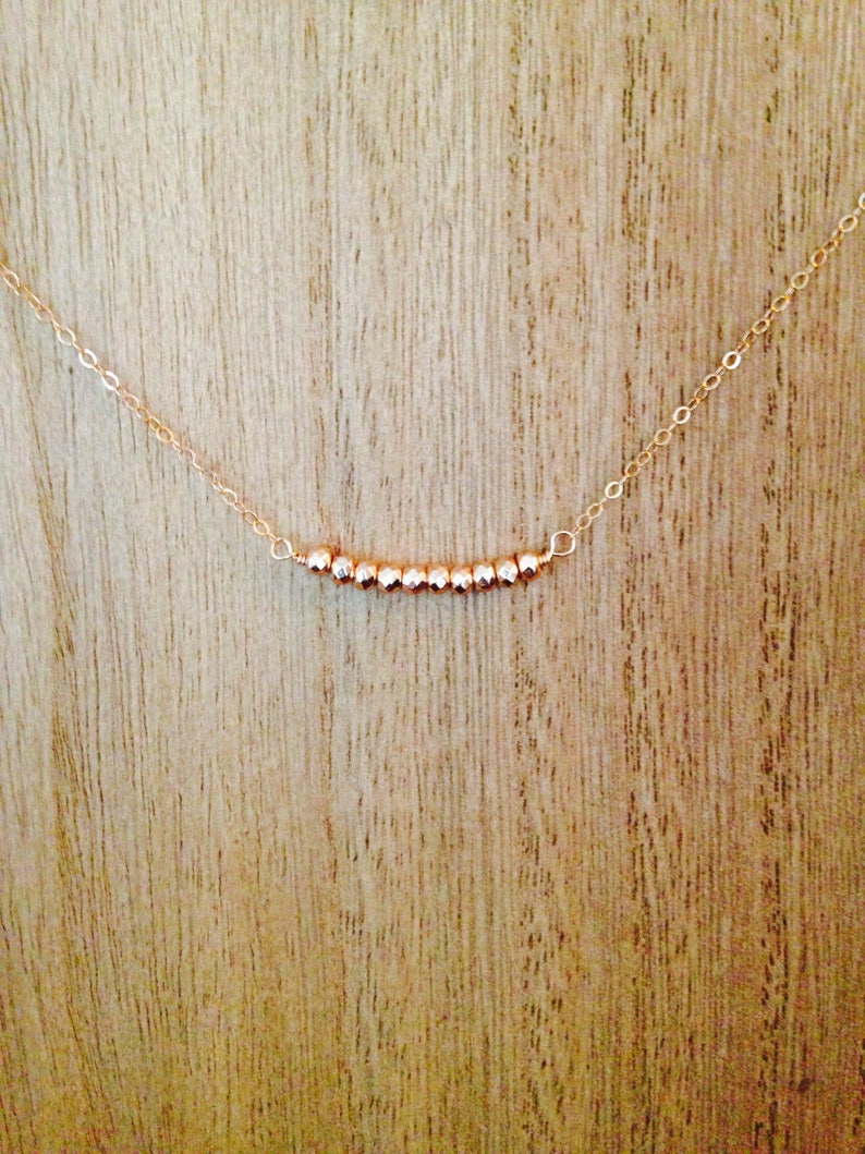 Rose Gold necklace rose gold bar necklace beaded bar necklace layering necklace delicate rose gold necklace
