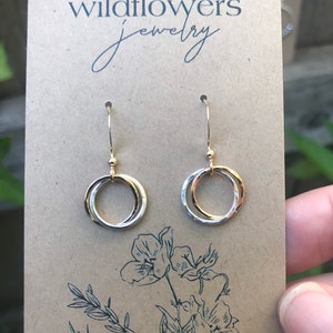 Hammered mixed metal earrings/ silver gold link earrings