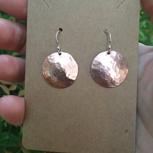 Hammered Copper Disc Earrings: Sterling Silver Wires