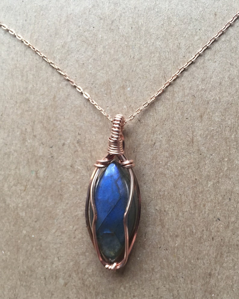 Labradorite gemstone necklace labradorite pendant necklace rose gold wire wrapped labradorite necklace