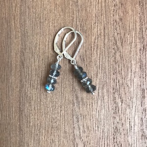 Labradorite Earrings: Faceted Gemstone, Sterling Silver Lever Back