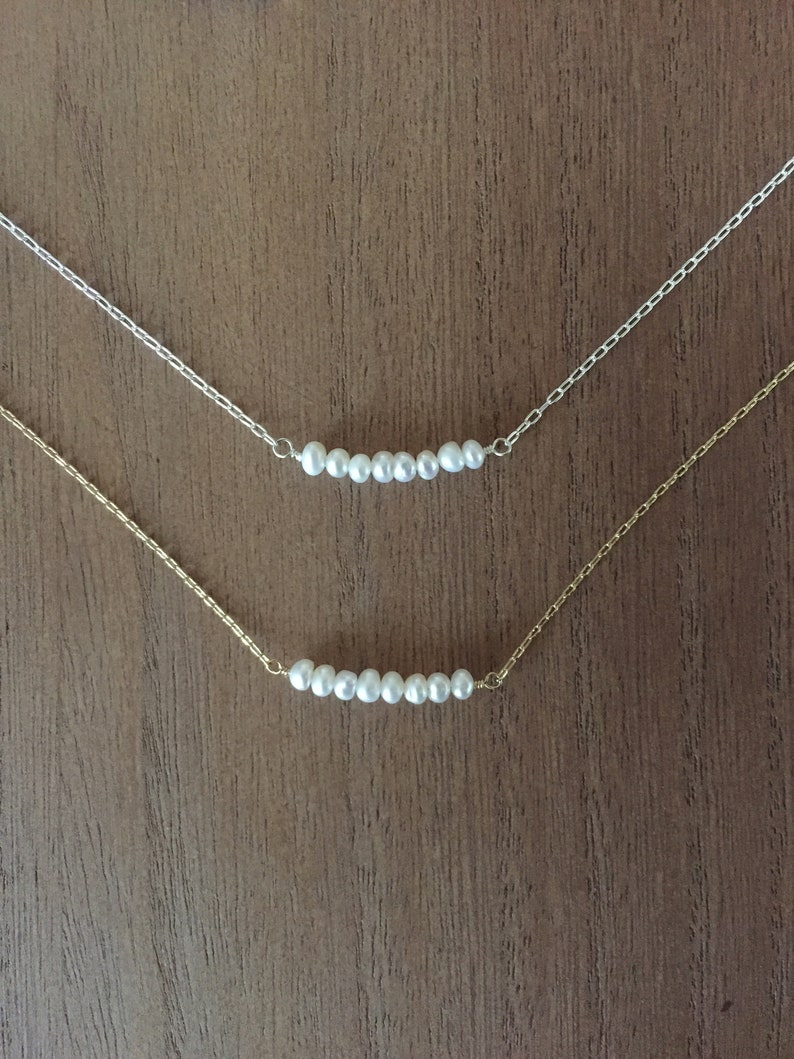 Pearl bar necklace/ small pearl necklace/ dainty pearl necklace/ delicate pearl necklace/ bridesmaids gift/ bridal jewelry/ pearl bar image 3