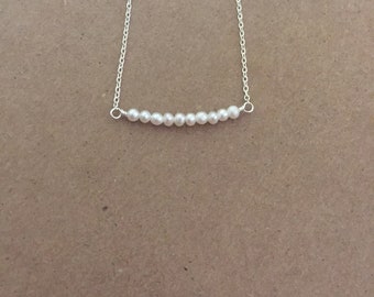 Tiny freshwater pearl necklace/ pearl bar necklace/ tiny pearl necklace/ dainty pearl necklace/ delicate pearl bar necklace