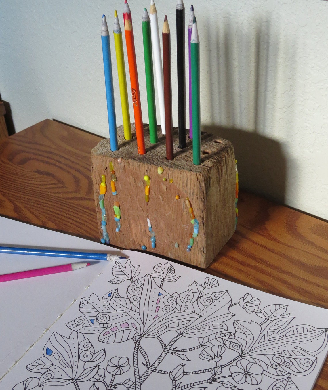 Mosaic and Wood Colored Pencil Holder Etsy
