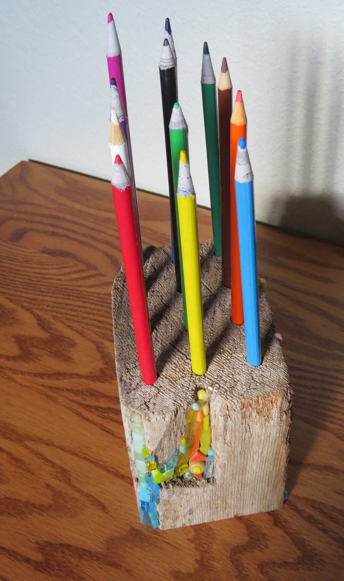 Mosaic and Wood Colored Pencil Holder Etsy